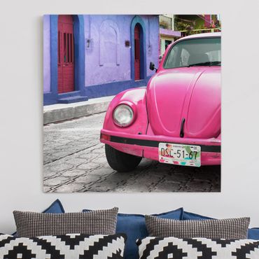 Impression sur toile - Pink VW Beetle