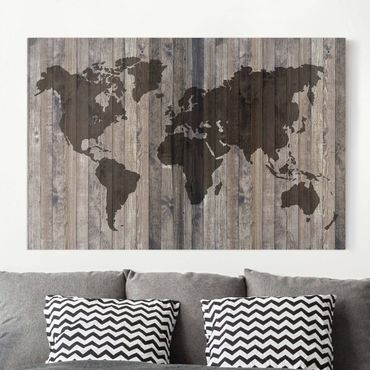 Impression sur toile - Wood World Map
