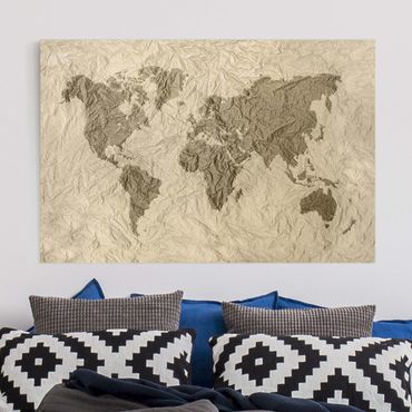 Impression sur toile - Paper World Map Beige Brown