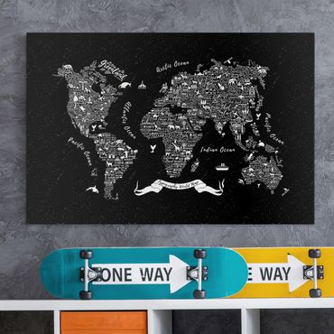 Impression sur toile - Typography World Map Black