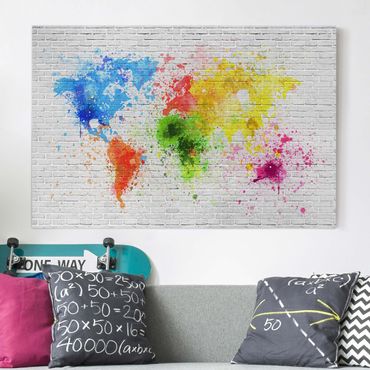 Impression sur toile - White Brick Wall World Map