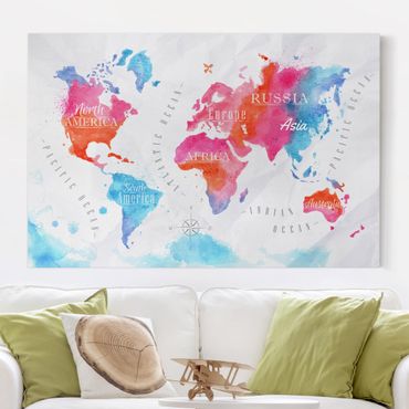 Impression sur toile - World Map Watercolour Red Blue