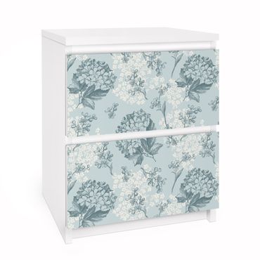 Papier adhésif pour meuble IKEA - Malm commode 2x tiroirs - Hydrangea Pattern In Blue