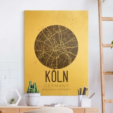 Tableau sur toile or - Cologne City Map - Retro