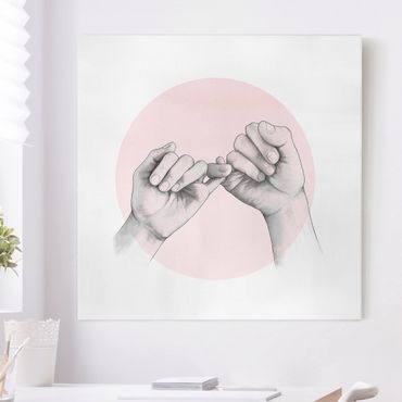 Tableau sur toile - Illustration Hands Friendship Circle Pink White