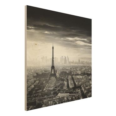 Tableau en bois - The Eiffel Tower From Above Black And White