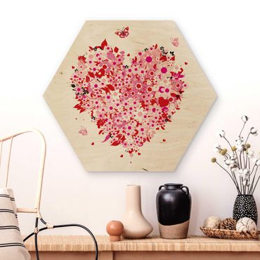 Hexagone en bois - Floral Retro Heart