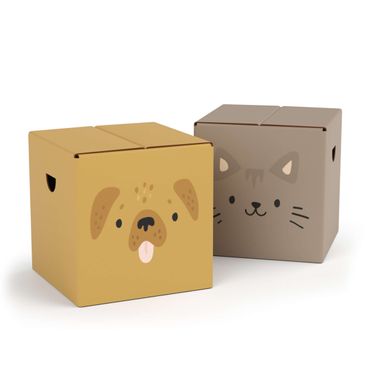Tabouret enfant en carton FOLDZILLA - Adorable chien et chat