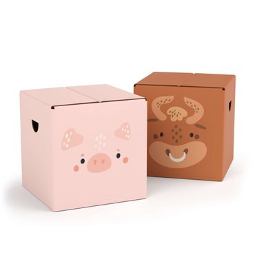 Tabouret enfant en carton FOLDZILLA - Adorable taureau et petit cochon