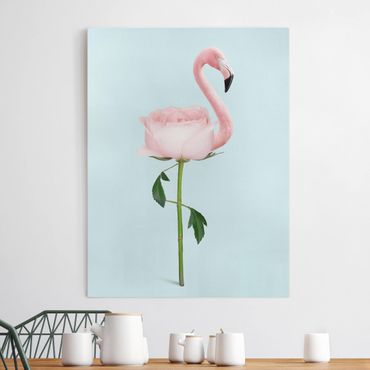 Tableau sur toile - Flamingo With Rose