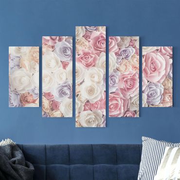 Impression sur toile 5 parties - Pastel Paper Art Roses