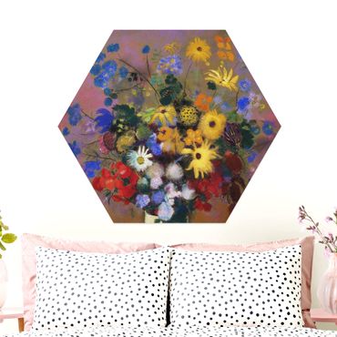 Hexagone en alu Dibond - Odilon Redon - White Vase with Flowers