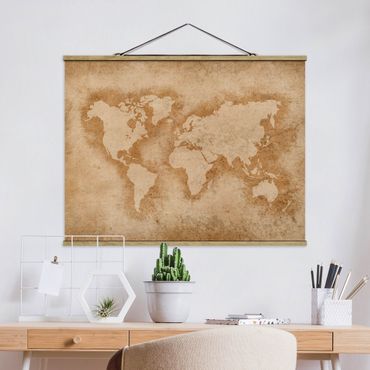 Tableau en tissu avec porte-affiche - Antique World Map