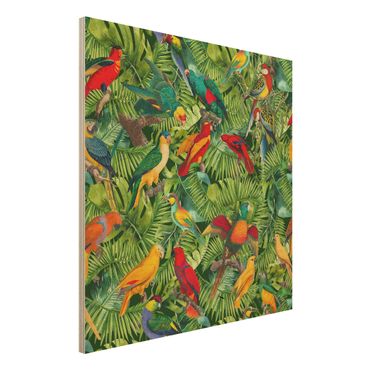 Impression sur bois - Colourful Collage - Parrots In The Jungle