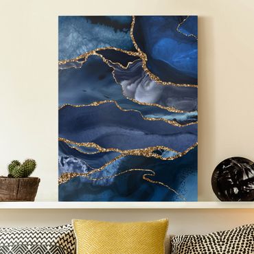 Impression sur toile - Golden Glitter Waves Blue Backdrop