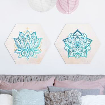 Hexagone en forex - Mandala Lotus Set Gold Blue