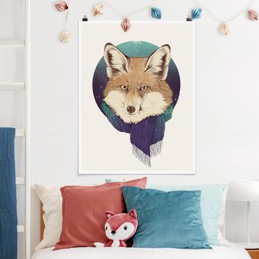 Poster - Illustration Fox Moon Purple Turquoise