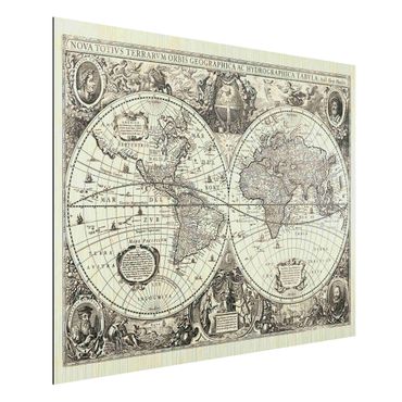 Impression sur aluminium - Vintage World Map Antique Illustration