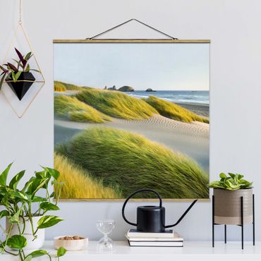 Tableau en tissu avec porte-affiche - Dunes And Grasses At The Sea