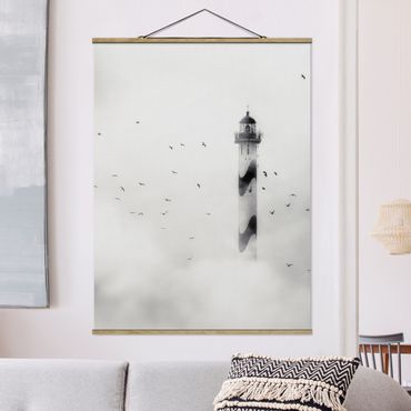 Tableau en tissu avec porte-affiche - Lighthouse In The Fog