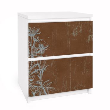 Papier adhésif pour meuble IKEA - Malm commode 2x tiroirs - Blue Sketch Of A Flower