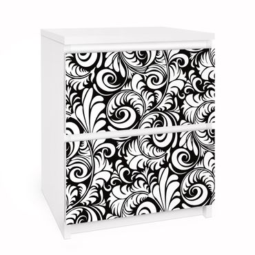 Papier adhésif pour meuble IKEA - Malm commode 2x tiroirs - Black And White Leaves Pattern