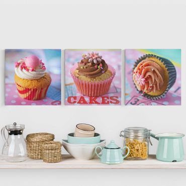 Impression sur toile 3 parties - Colourful Cupcakes