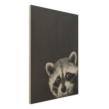 Impression sur bois - Illustration Racoon Black And White Painting