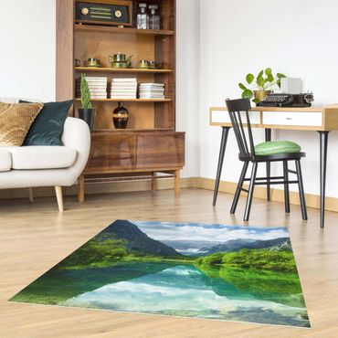 Vinyl Floor Mat - Mountain Lake With Reflection - Square Format 1:1