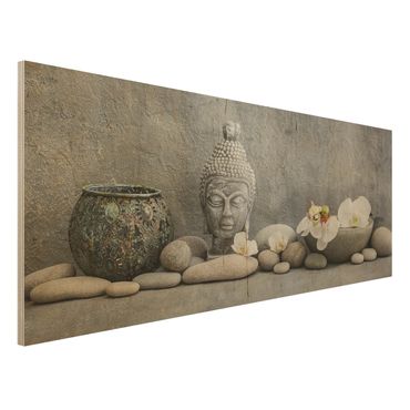 Impression sur bois - Zen Buddha With White Orchids