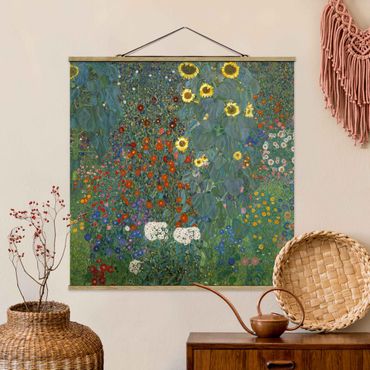 Tableau en tissu avec porte-affiche - Gustav Klimt - Garden Sunflowers