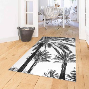 Vinyl Floor Mat - Palm Trees At Sunset Black And White - Portrait Format 3:4