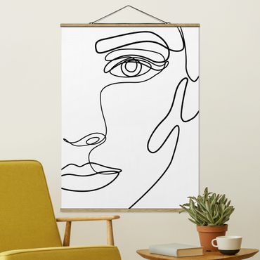 Tableau en tissu avec porte-affiche - Line Art Portrait Woman Black And White