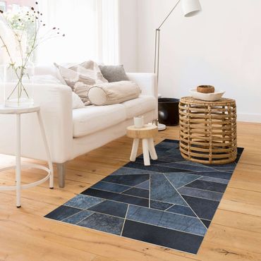 Vinyl Floor Mat - Elisabeth Fredriksson - Blue Geometry Watercolour  - Landscape Format 2:1