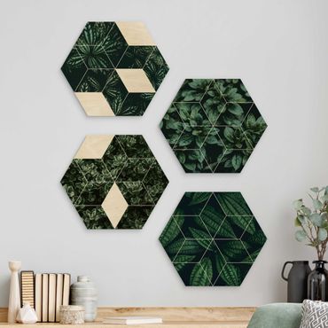 Hexagone en bois - Green Leaves Geometry Set I