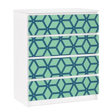 Papier adhésif pour meuble IKEA - Malm commode 4x tiroirs - Cube pattern Green