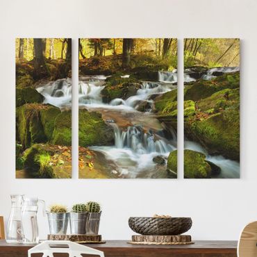 Impression sur toile 3 parties - Waterfall Autumnal Forest