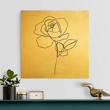 Tableau sur toile or - Line Art Rose Black White