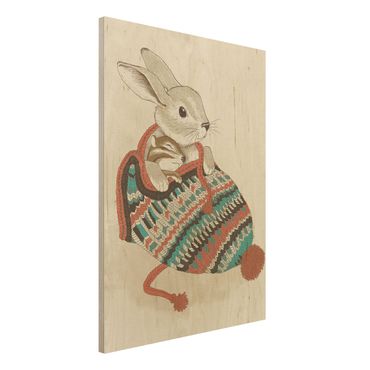 Impression sur bois - Illustration Cuddly Santander Rabbit In Hat