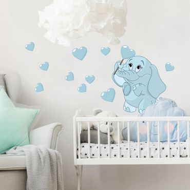 Sticker mural pour enfants - Baby Elephant With Blue Hearts