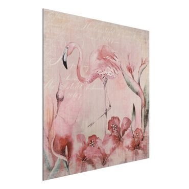 Impression sur aluminium - Shabby Chic Collage - Flamingo