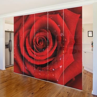 Set de panneaux coulissants - Red Rose With Water Drops