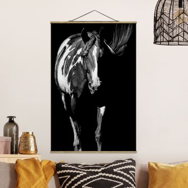 Tableau en tissu avec porte-affiche - Horse In The Dark