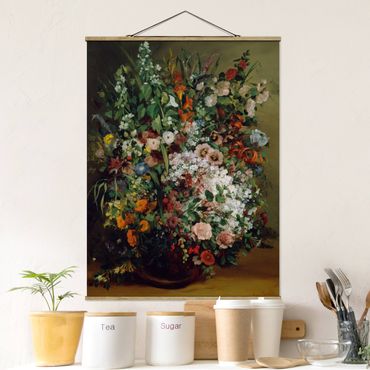Tableau en tissu avec porte-affiche - Gustave Courbet - Bouquet of Flowers in a Vase