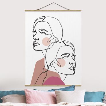 Tableau en tissu avec porte-affiche - Line Art Women Portrait Cheeks Pink