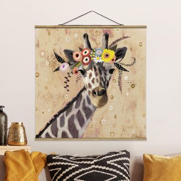 Tableau en tissu avec porte-affiche - Klimt Giraffe