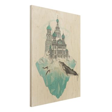 Impression sur bois - Illustration Church With Domes And Wal