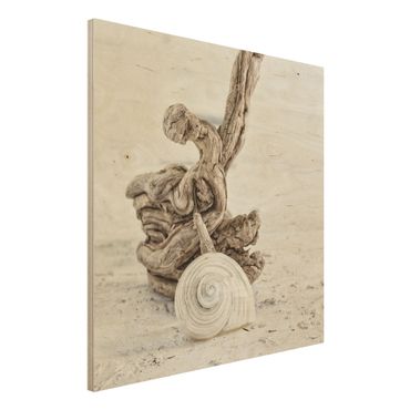 Impression sur bois - White Snail Shell And Root Wood