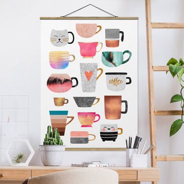 Tableau en tissu avec porte-affiche - Colourful Mugs With Gold