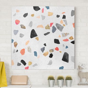 Tableau sur toile - White Terrazzo With Gold Stones